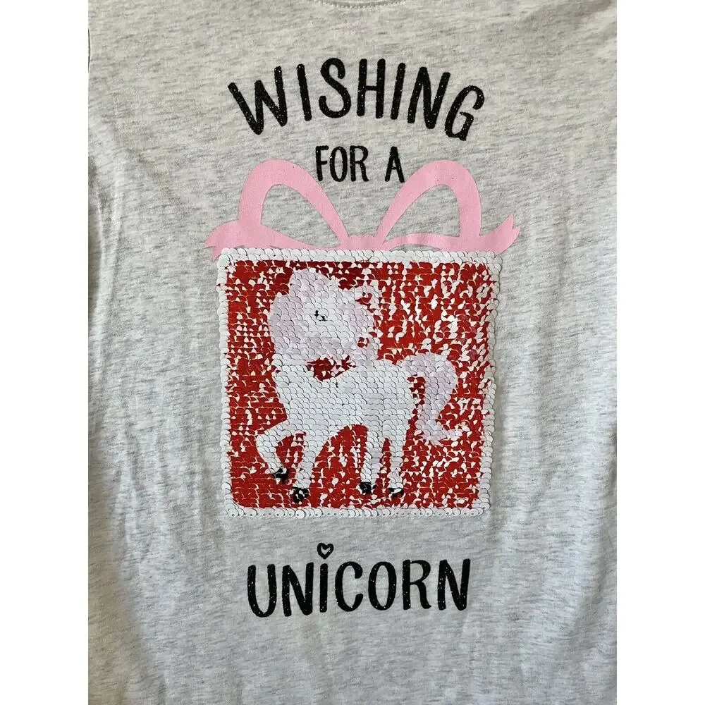 Justice Wishing For A Unicorn Present Flip Sequin Long Sleeve Tee Top Size 10